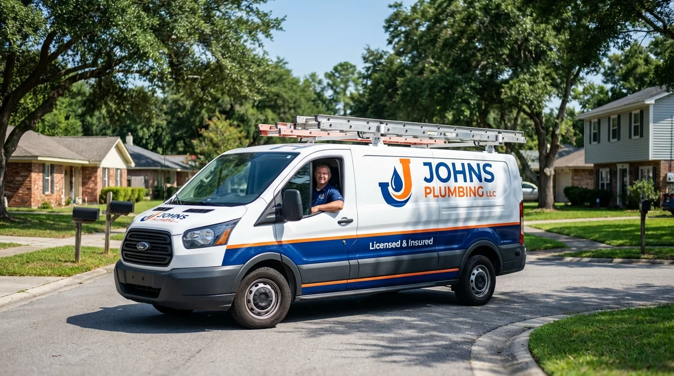 Johns Plumbing LLC service van in Honey Grove, TX