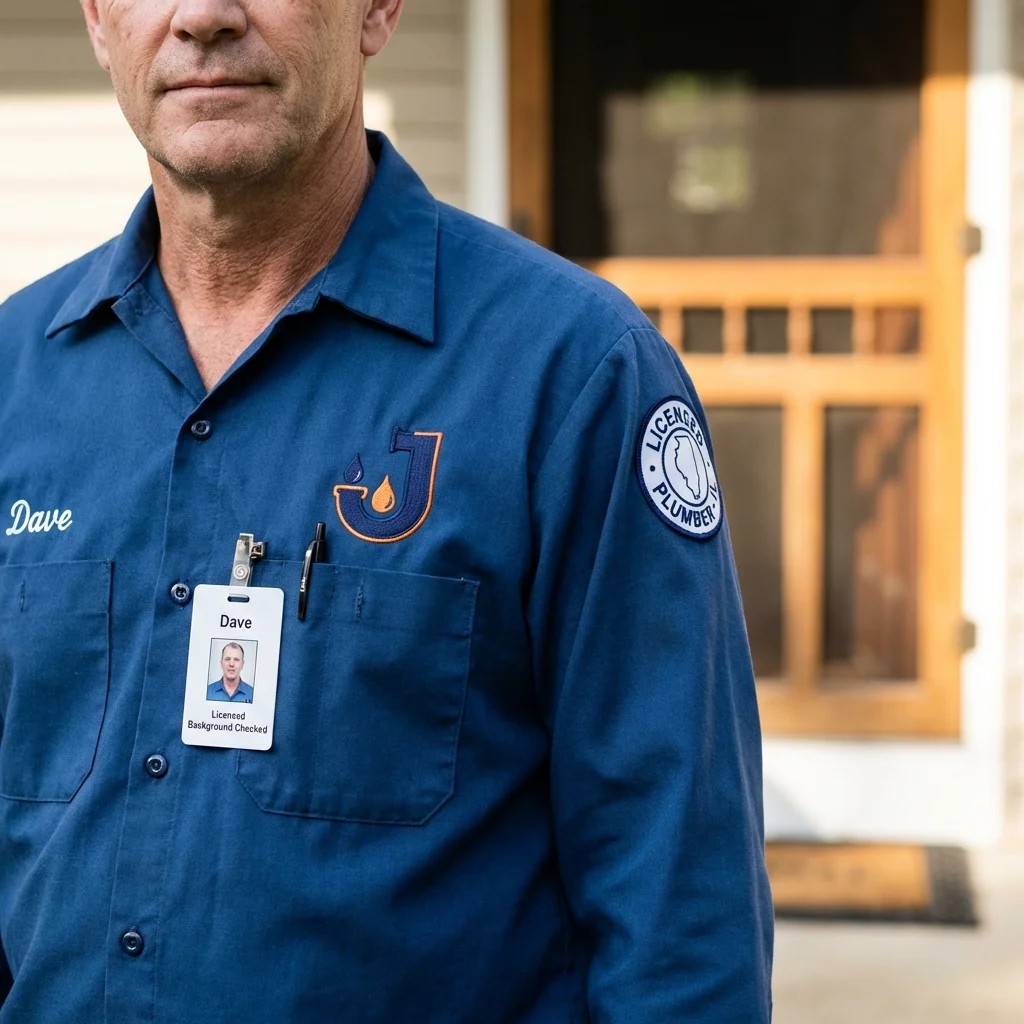 Licensed plumber showing ID badge in Honey Grove, TX