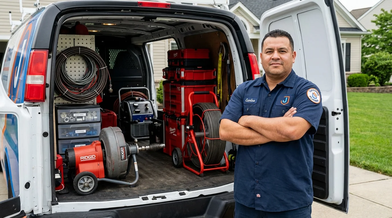 Professional drain cleaning equipment and Johns Plumbing LLC plumber in Honey Grove