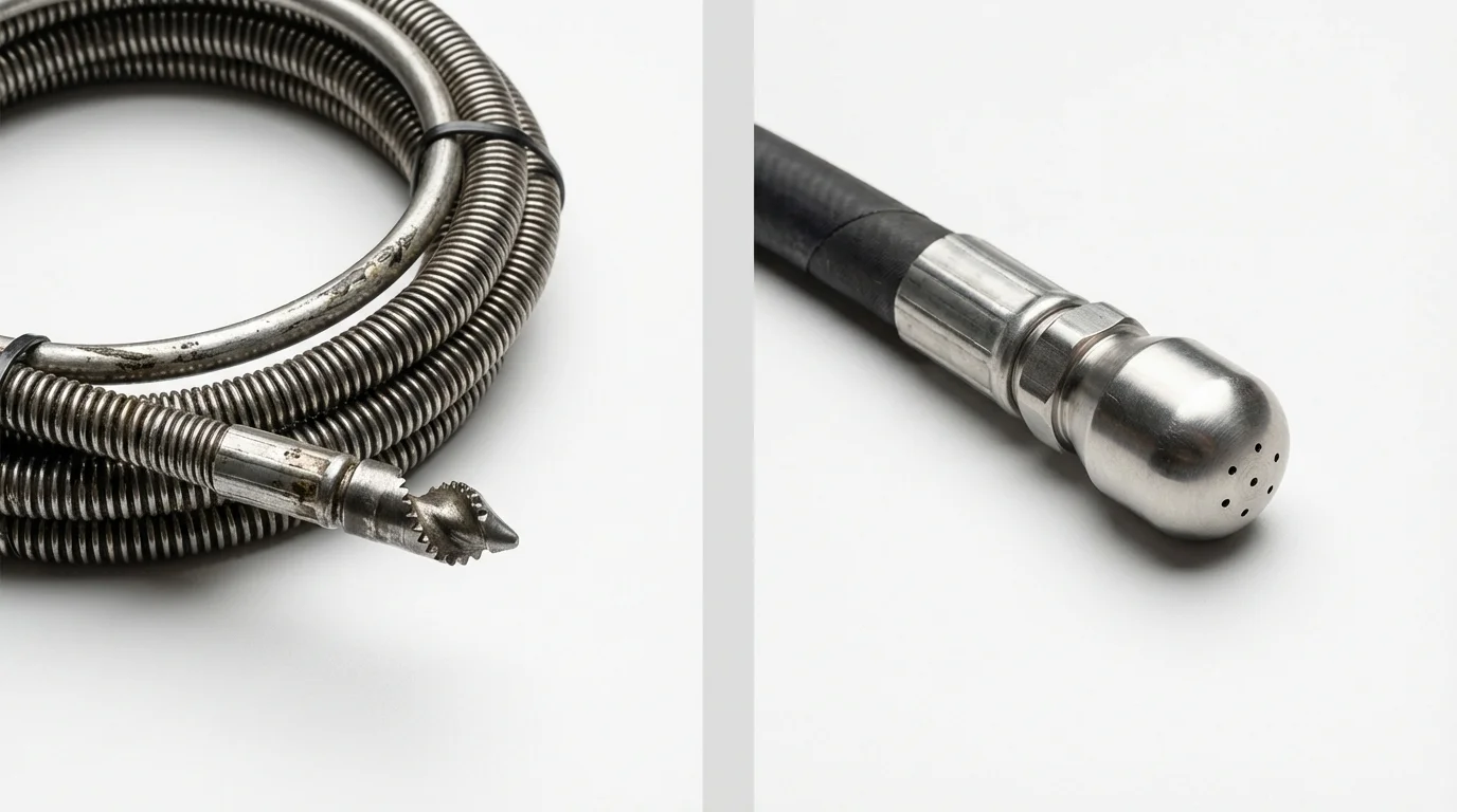 Drain snake cable and hydro jetting nozzle used for drain cleaning in Honey Grove, TX