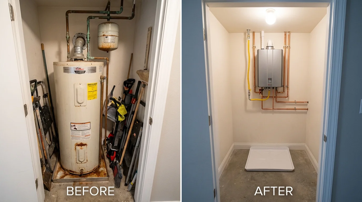 Tank water heater versus wall-mounted tankless unit comparison for Honey Grove, TX homeowners