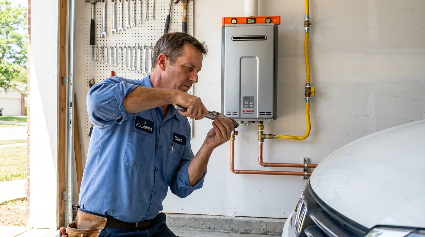 Tankless water heater installation by a Johns Plumbing LLC plumber in Honey Grove